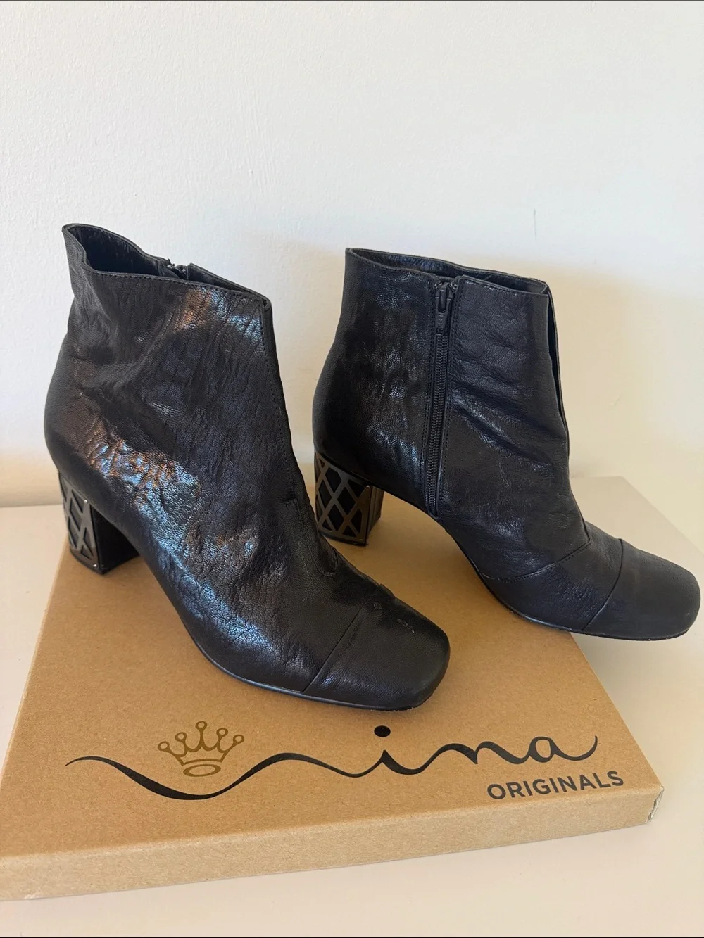 Nina Originals Black Glazed Vignette Ankle Boots